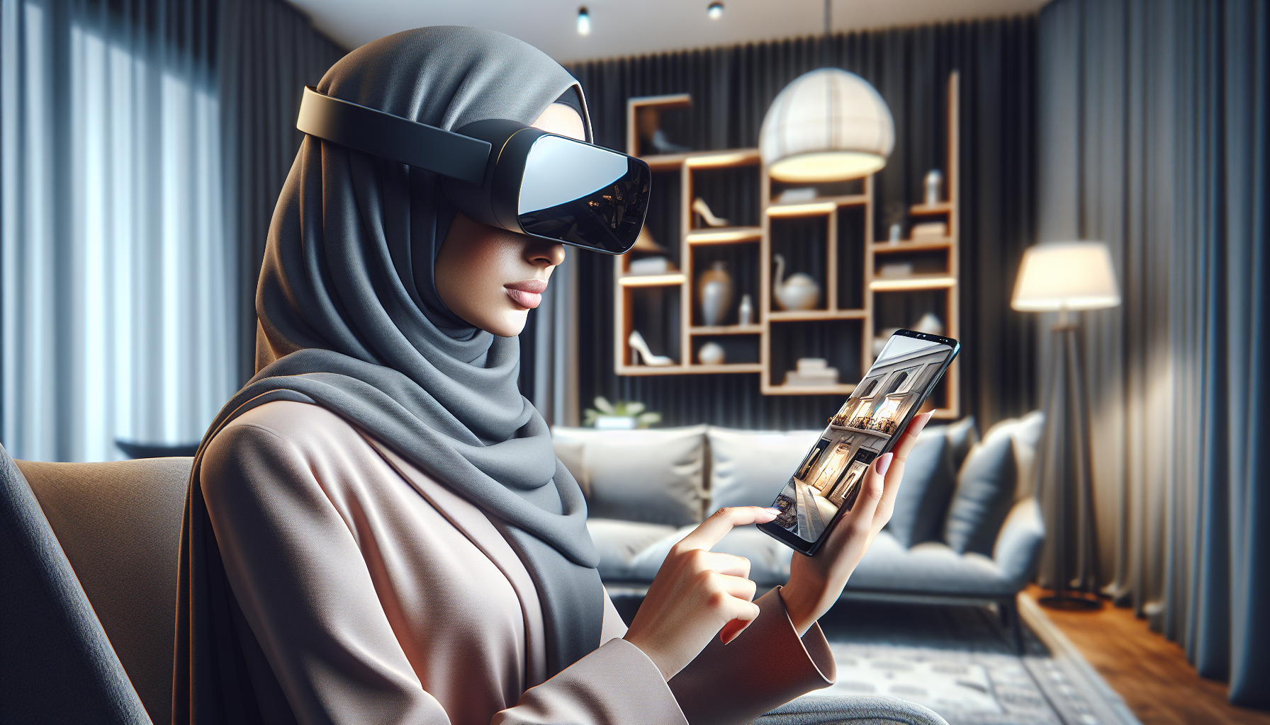 A person interacting with an AR shopping app