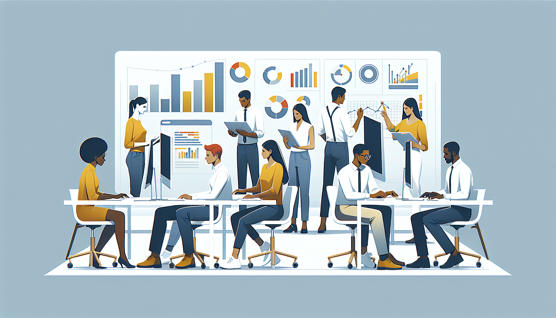 A team of digital marketers working together